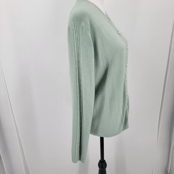 Alain Jerard Cardigan Womens Large Green Pearl Button Up Beaded Vintage - Picture 4 of 14